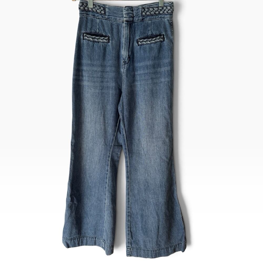 Free People High Rise Wide Leg Braided Jeans Women’s Size 28 Medium Blue